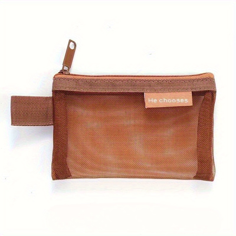 TEMU 1pc Of A Compact Square Solid Color Pouch Made Of Nylon Mesh, Designed To Hold Items Like Lipstick, Keys, Earphones, And Cards For Easy