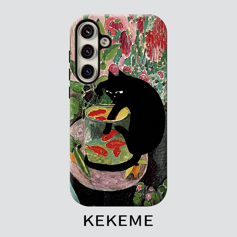 TEMU Phone Case - Kekeme Black Cat Fishing Film 2-in-1 Suitable For Galaxy S26 S25 S24 S23 S22 S21 S21+ S21 Fe Edge S20 A15 A16 A17 A23 A32 A34 A35