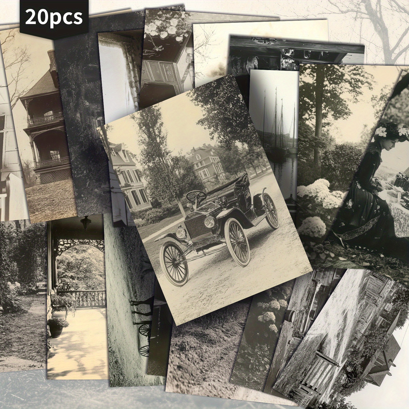TEMU 20-pack Vintage Country Black And White Faded Photo Postcards - 4x6 Inches Junk Journal Paper, Classic Pinup Illustrations, Collectible