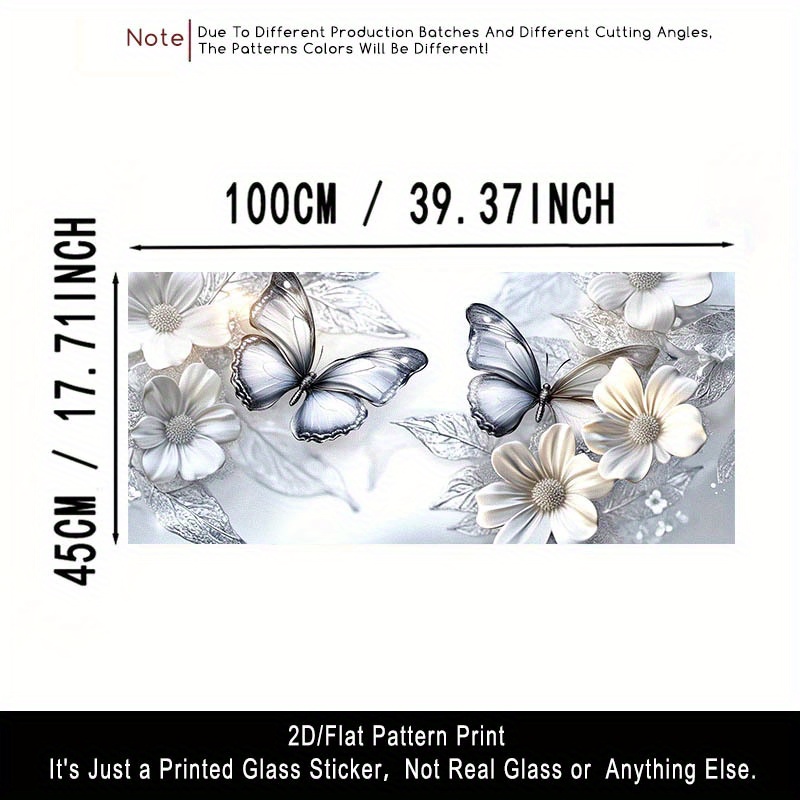 TEMU 2d/flat 1pc Frosted Glass Film With Gray And White Floral Pattern, Translucent Pvc Adhesive Window Decoration, Removable And Reusable Sticker.