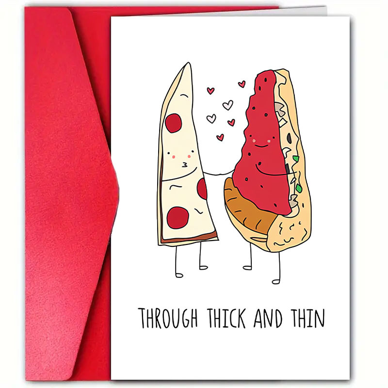 

1pc Humorous Love Greeting Card, 'through ' Pizza-themed Valentine's Day Card, High-quality Paper, Unique, Funny Card With Envelope, For Husband, Wife, Him, Her, For Anniversary & Valentine's Day