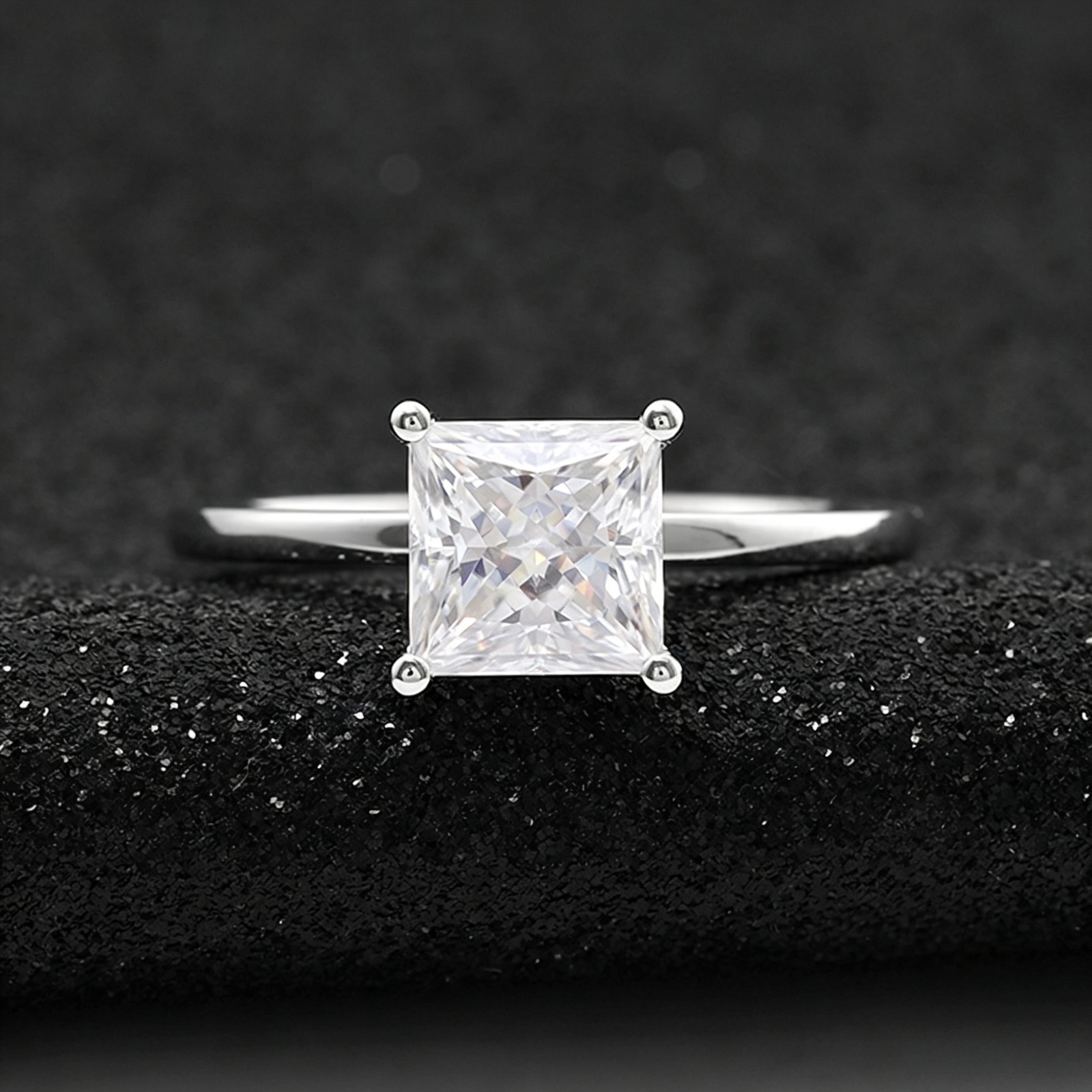 Brilliant Princess Cut White Moissanite Ring in 925 Silver