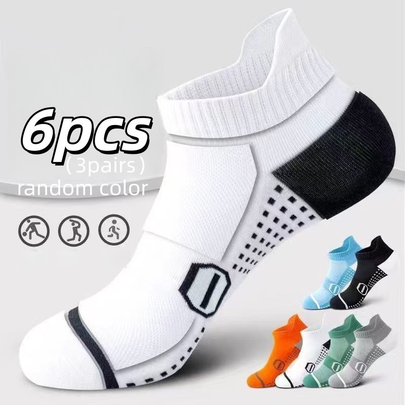 TEMU 6pcs (3 Pairs) Men's Professional Moisture-wicking And Sweat-absorbing Sports Socks, Sports Deodorizing Short Socks, Random Color Elastic Ribbed