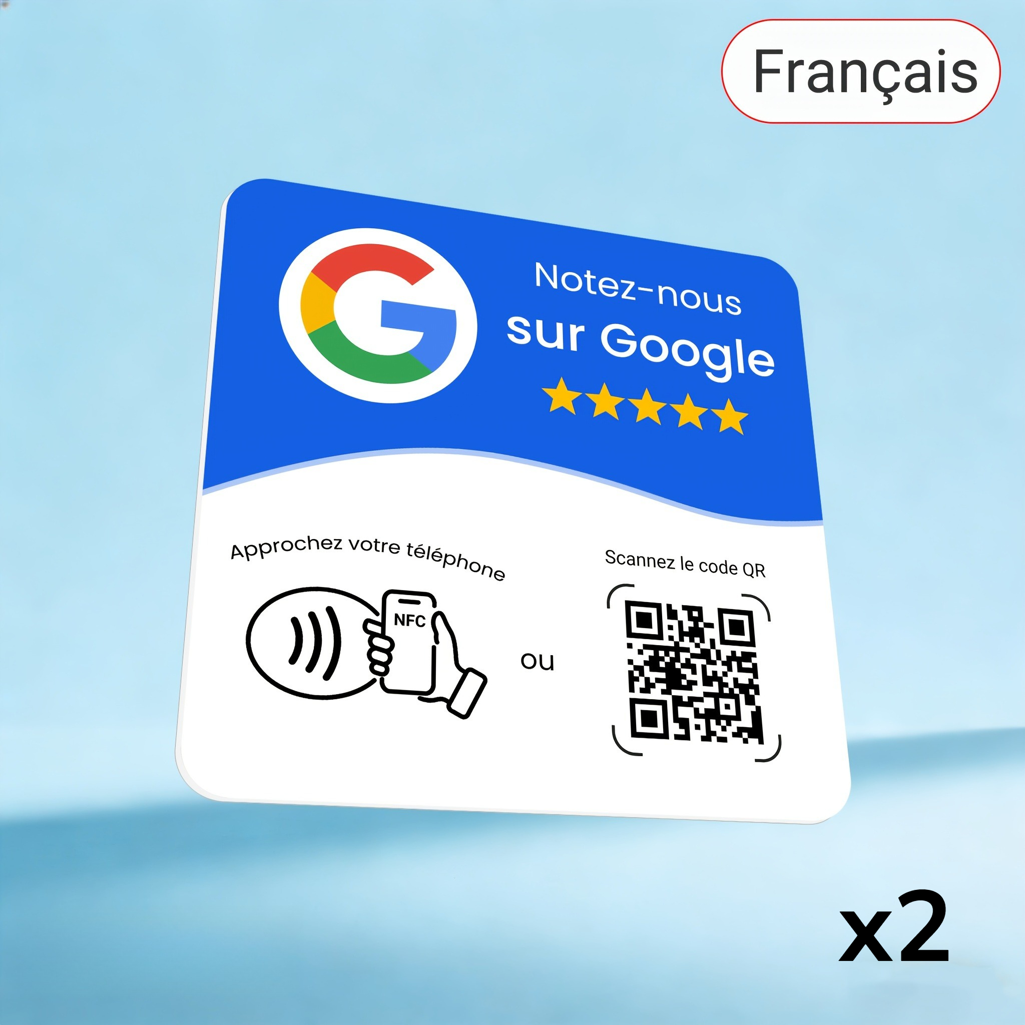 TEMU Ensemble de 2 autocollants NFC auto-adhésifs French Google Reviews, détection tactile NFC et double canal de code QR, styles bicolores noir,