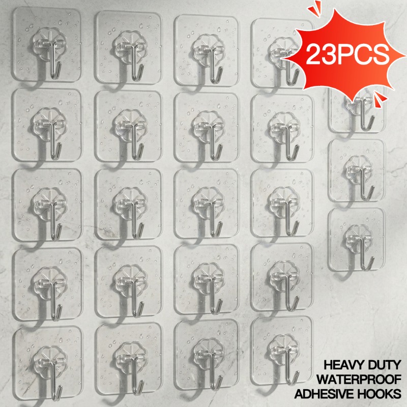 TEMU 28pcs Transparent, Strong, No-drill Hook - 2026 New Model, Traceless Waterproof Stainless | Bathroom/kitchen Load-bearing Essential | Nail-free