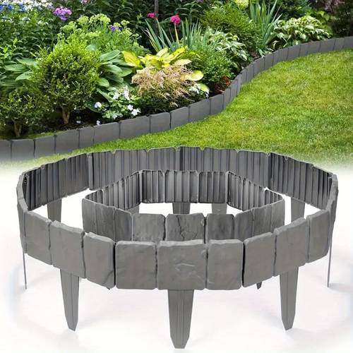 20pcs gray stone effect plastic garden edging fence low maintenance for flower beds patio walkway 16ft long weather resistant pp material natural decorative border for gardens patio decoration aesthetic garden fence durable pp plastic garden fencing