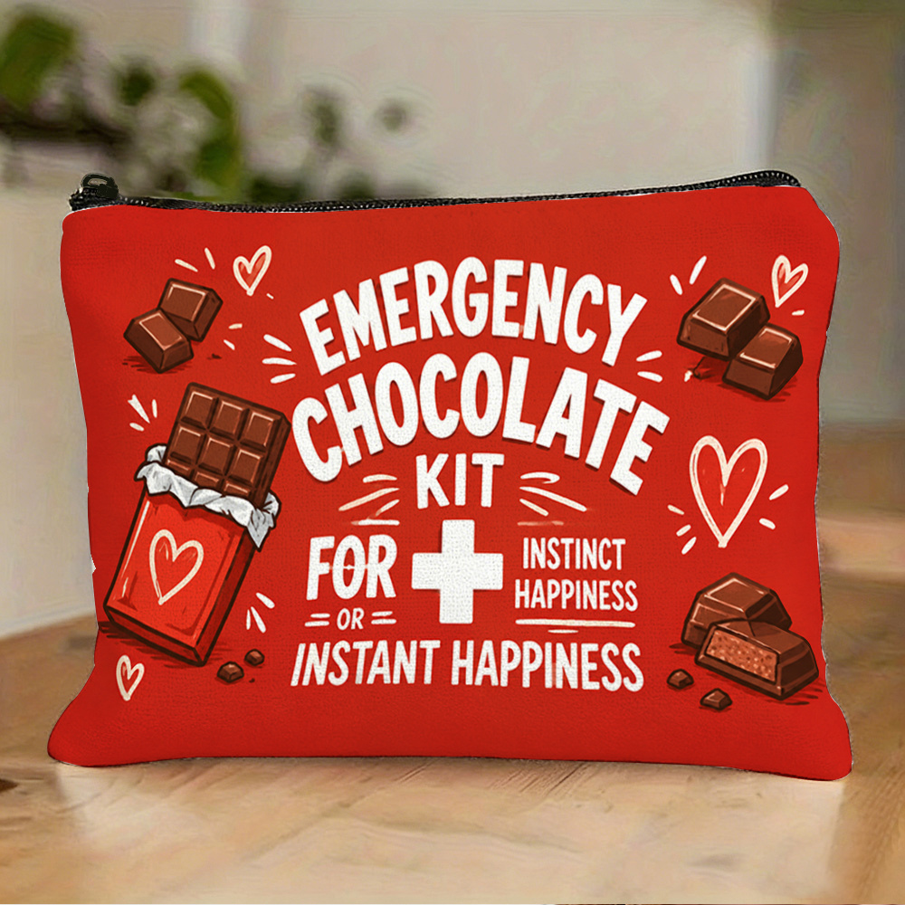 TEMU 1pc, Western Fun Slogan Chocolate-themed Makeup Bag, Love Pattern Portable Storage Bag, Organizer, Travel Toiletry Bag, Cosmetic Organizer,