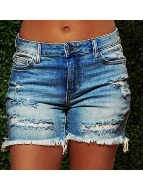 womens distressed denim shorts featuring a frayed hem high waist fit stylish trendy ideal for summer design