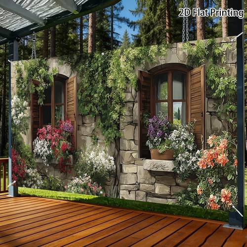 1pc rustic garden window garage door banner easy to set up made of polyester fiber ideal for poolside courtyard wind protection and decorative fencing with a fixing rope outdoor event arrangement and decoration