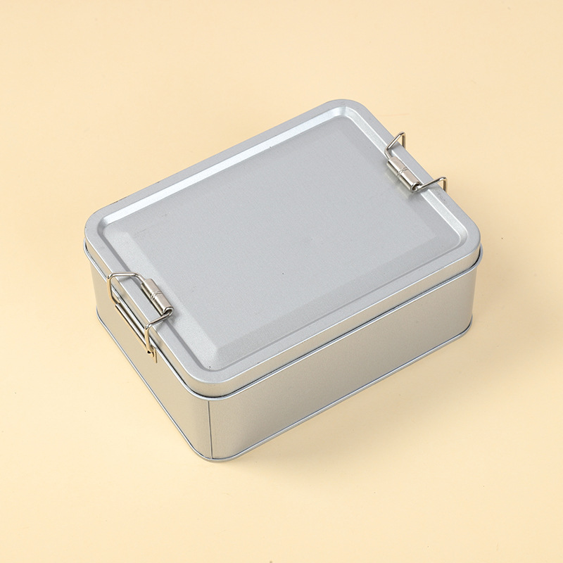 Style Silvery Container With Lid, Rectangular Container With Lock, Suitable For Household Item Storage And Outdoor Portable Travel
