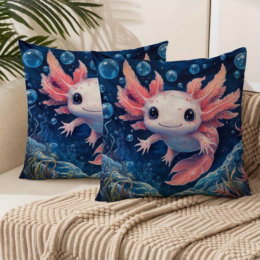 

2pcs Set Pink Axolotl Waves Decorative Pillow Covers, 18x18in - Soft Short Plush, Zip Closure For Sofa & Outdoor Use