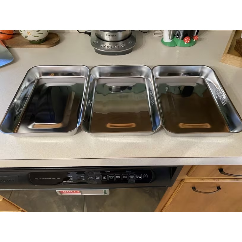 TEMU 3pcs Stainless Steel Meat Plates | Durable Brushed Metal Trays, Ideal For Dipping Fried Foods, Christmas, Halloween, Thanksgiving, Oktoberfest |
