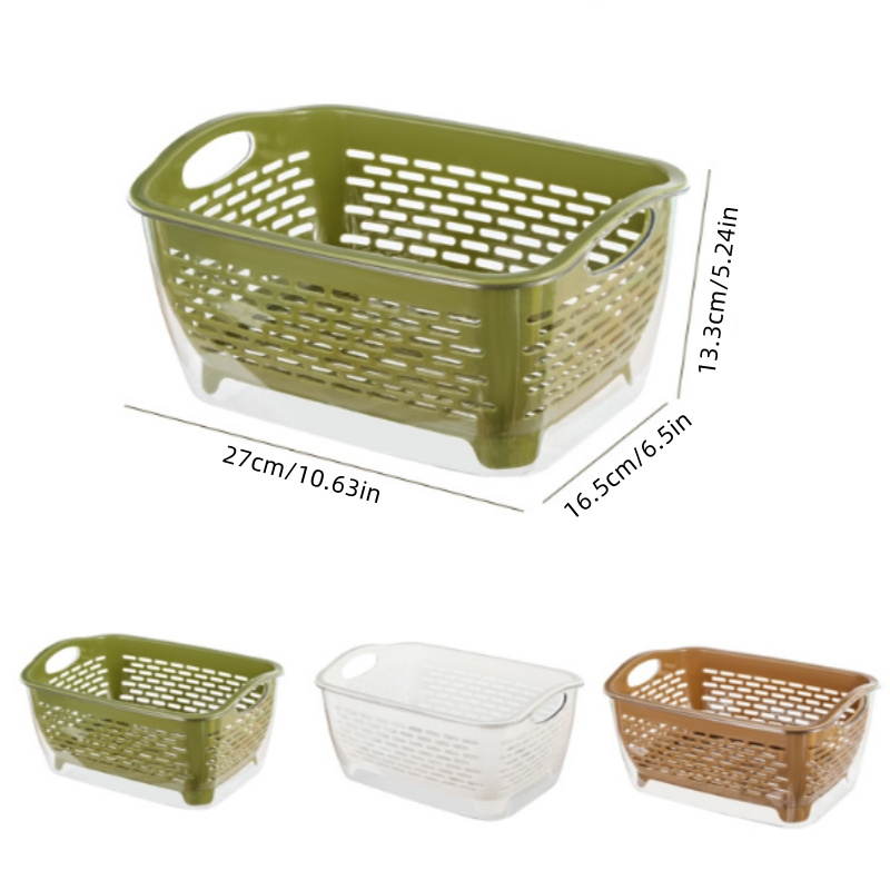 2pcs set double layer vegetable washing basin drain basket kitchen supplies fruit and vegetable bowl chopsticks rectangular vegetable washing drain basket transparent kitchen gadgets Product details 3