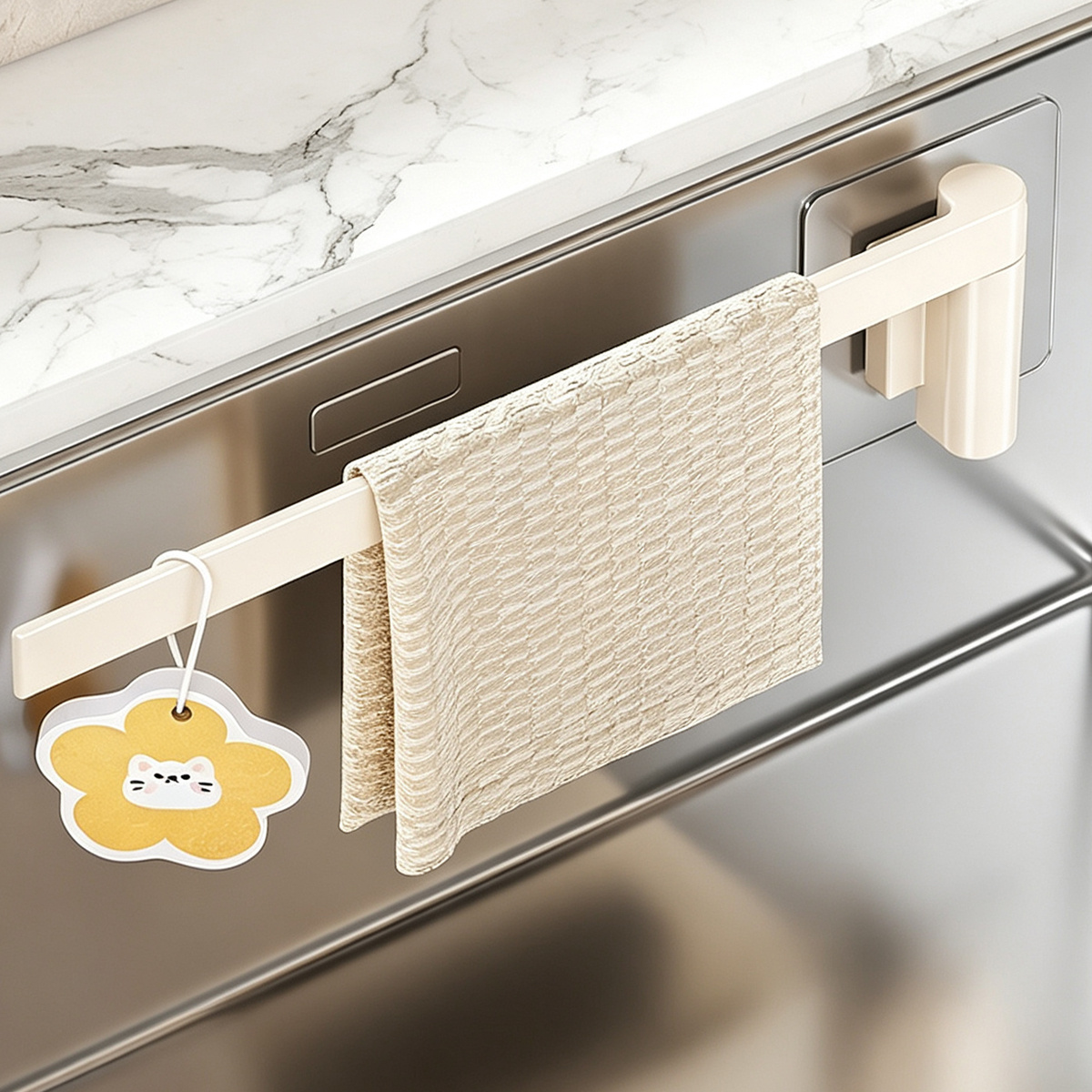 TEMU 1pc Traceless Self-adhesive Rotatable Dish Towel Holder, Anti-rust No-punch Wall Mount Towel Rack For Kitchen Sink, Punch-free Storage Rail For