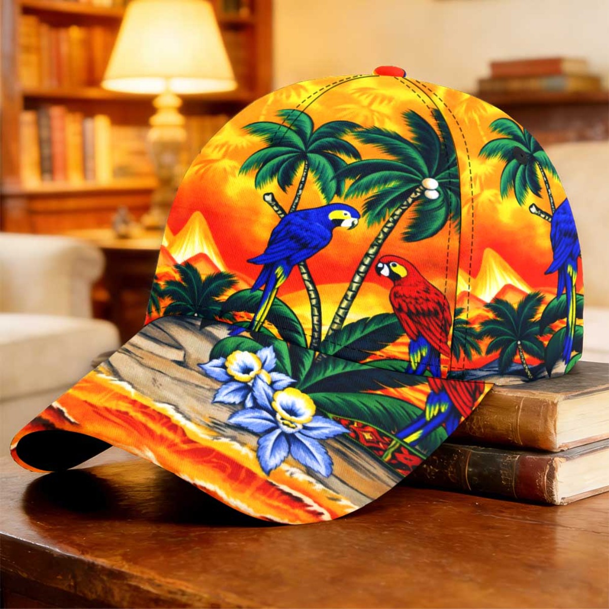 TEMU 1 pièce Casquette de baseball rétro avec visière incurvée et imprimé tropical intégral - Légère et respirante, adaptée pour la pêche, les sports
