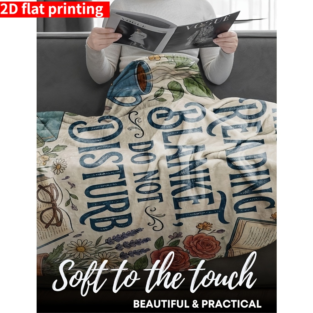 TEMU 2d Flat Printing, 1pc Comfortable Blanket Book Lovers Women's Gift, Bookworm Reading Birthday Gift, Christmas, Beige, Fleece Air Conditioning