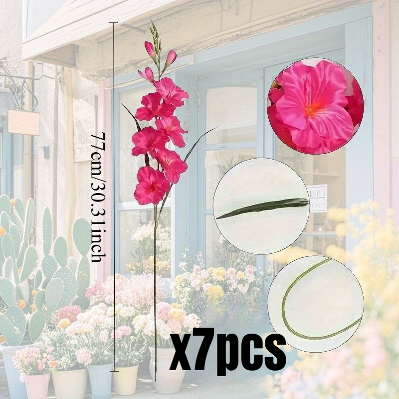 Image of 7pcs Vibrant Pink Artificial Swordflower | Realistic Fabric Orchid Stem, Suitable For Home, Garden, Party, Wedding, And Festival Decoration (mother's Day, Christmas, Valentine's Day)