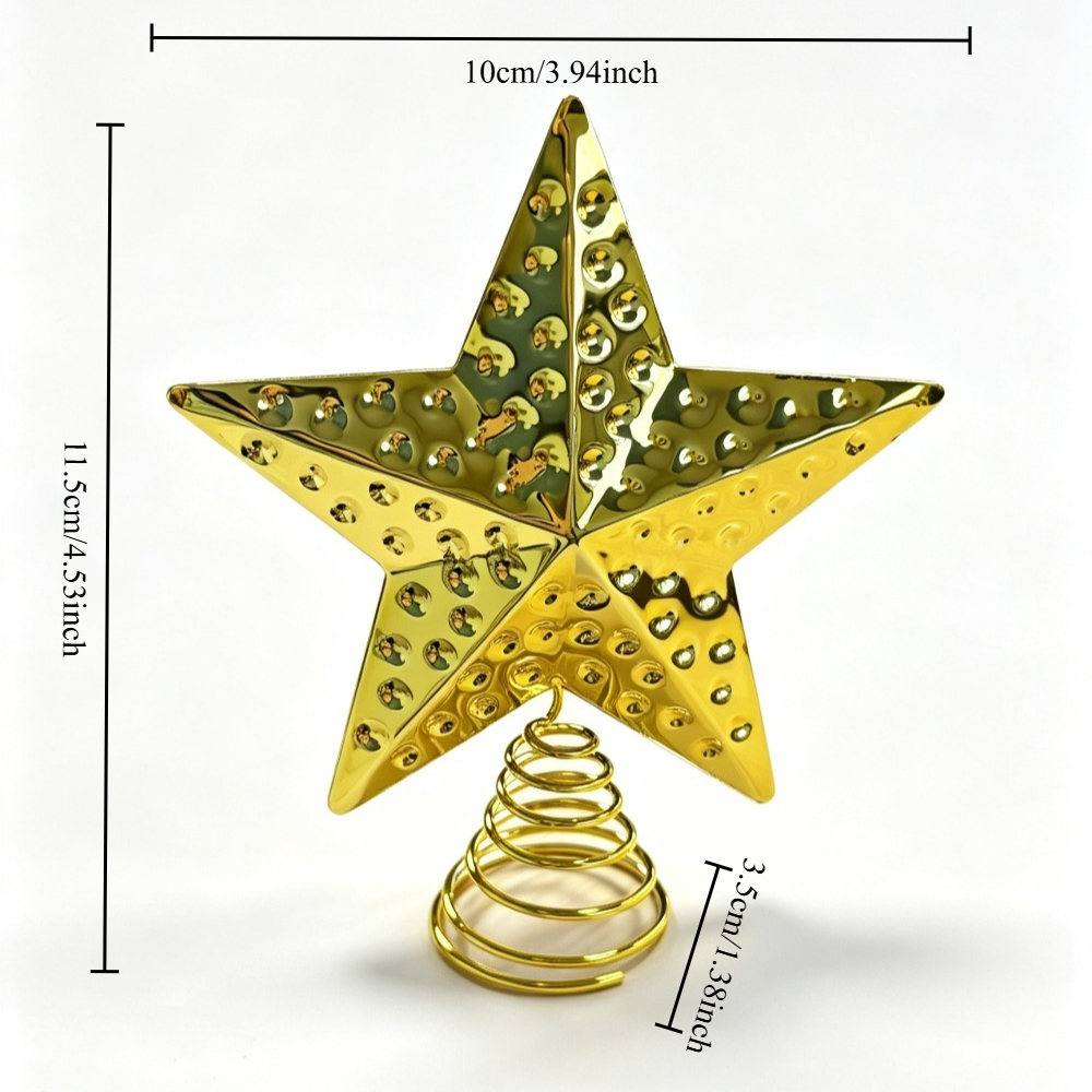 TEMU Golden Wrought Christmas Tree Topper Star, Hollowed-out Embossed Metal Five-pointed Star Christmas Ornament, Festive Atmosphere Decoration For
