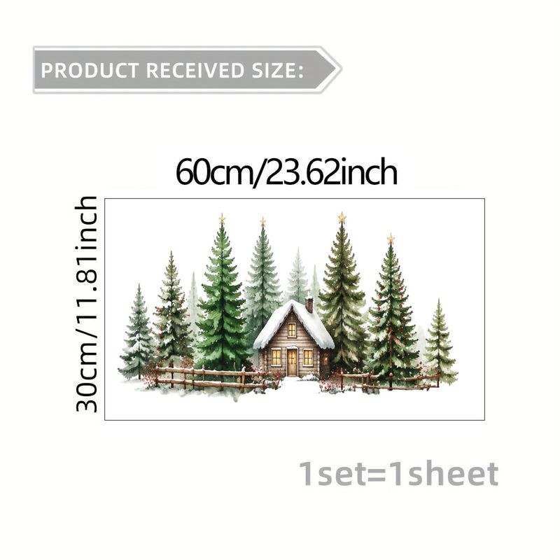 TEMU 1pc 2d Flat Pattern Sticker, Christmas Window Decal, Window Flower, Glass Mural Window Door Decoration Sticker Snow-covered Cottage Static Film