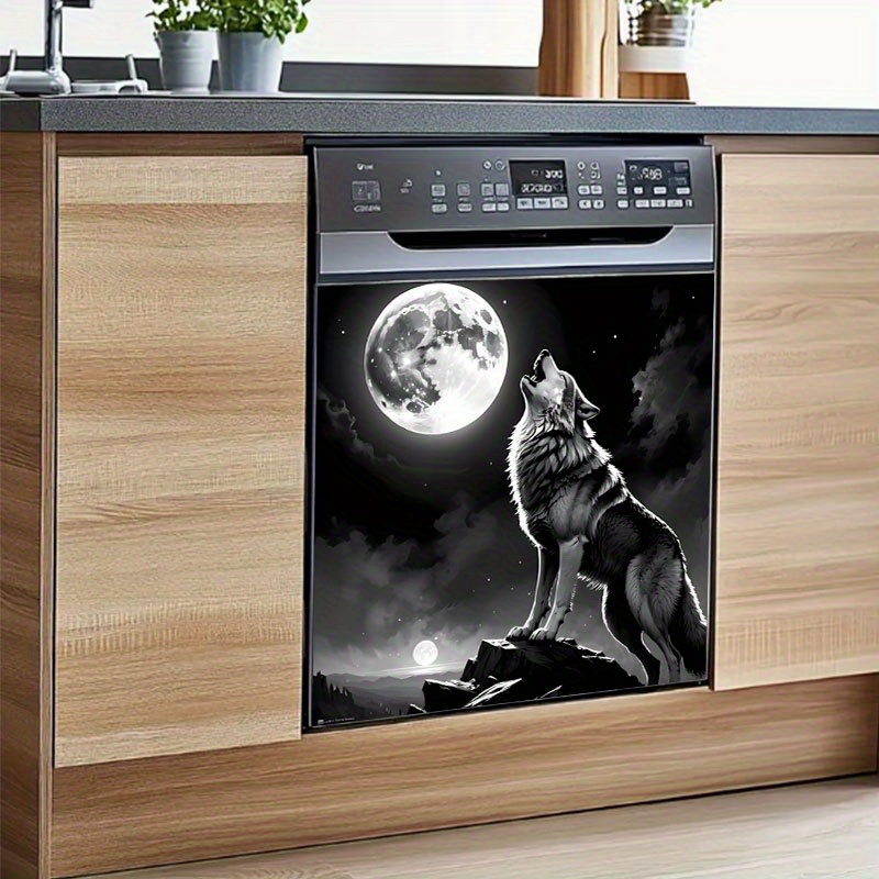 TEMU 2D Platte, 2 stuks 2D Platte Stickers, Huilende Wolf - Geschikt voor Vaatwasseroppervlak, Wasmachine, Koelkast, Kastdeur, Slaapkamer, Keuken,