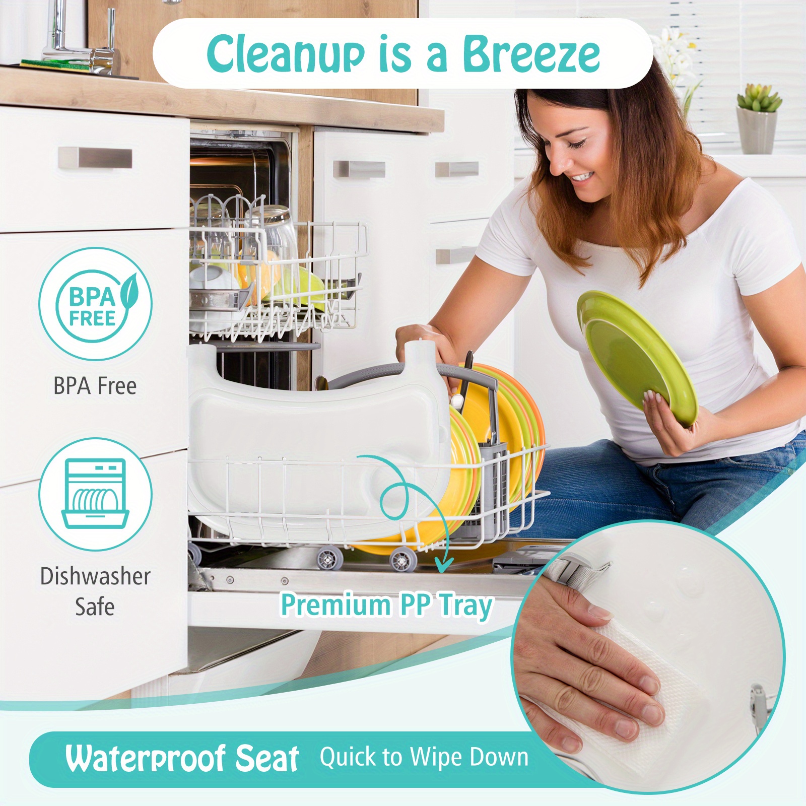 COSTWAY 4-IN-1 High Chair for Feeding And Dining with Dual Trays in White - Image 8