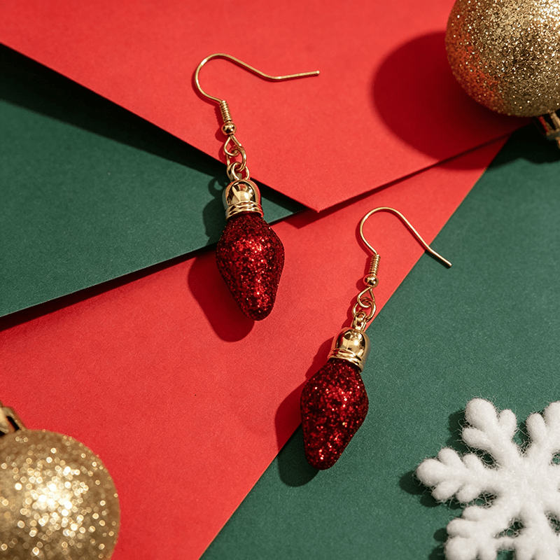 Bling Bling Sequined Red Bulb Drop Earrings for Christmas