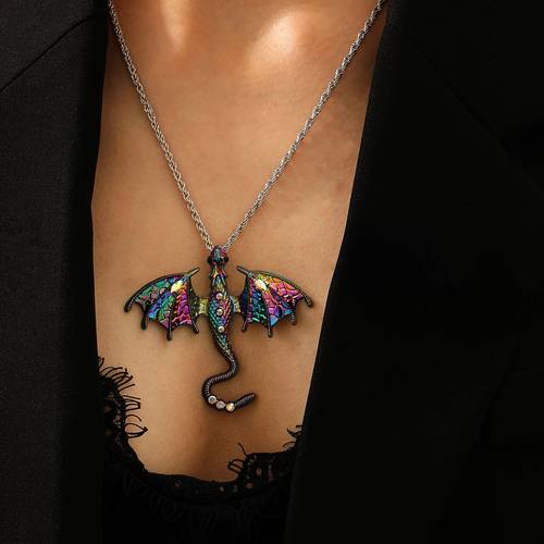 1pc exquisite cool individual trendy unique hip hop synthetic zirconia cartoon dragon pendant necklace men women hip hop animal necklace classic daily all match gift