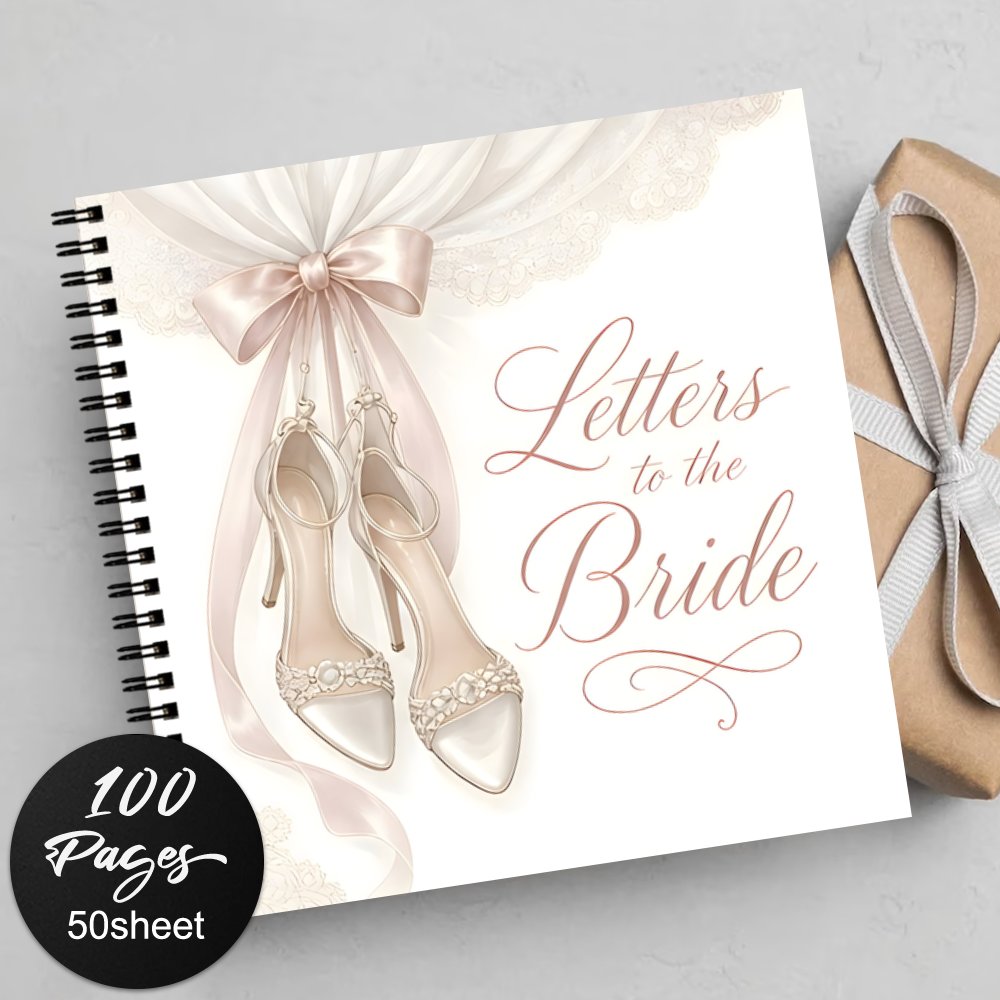 TEMU 1pc Elegant Letters To The Bride Guestbook For Weddings, Bridal Showers, Anniversaries, And Receptions With Bridal Shoes And Lace Ribbon Design