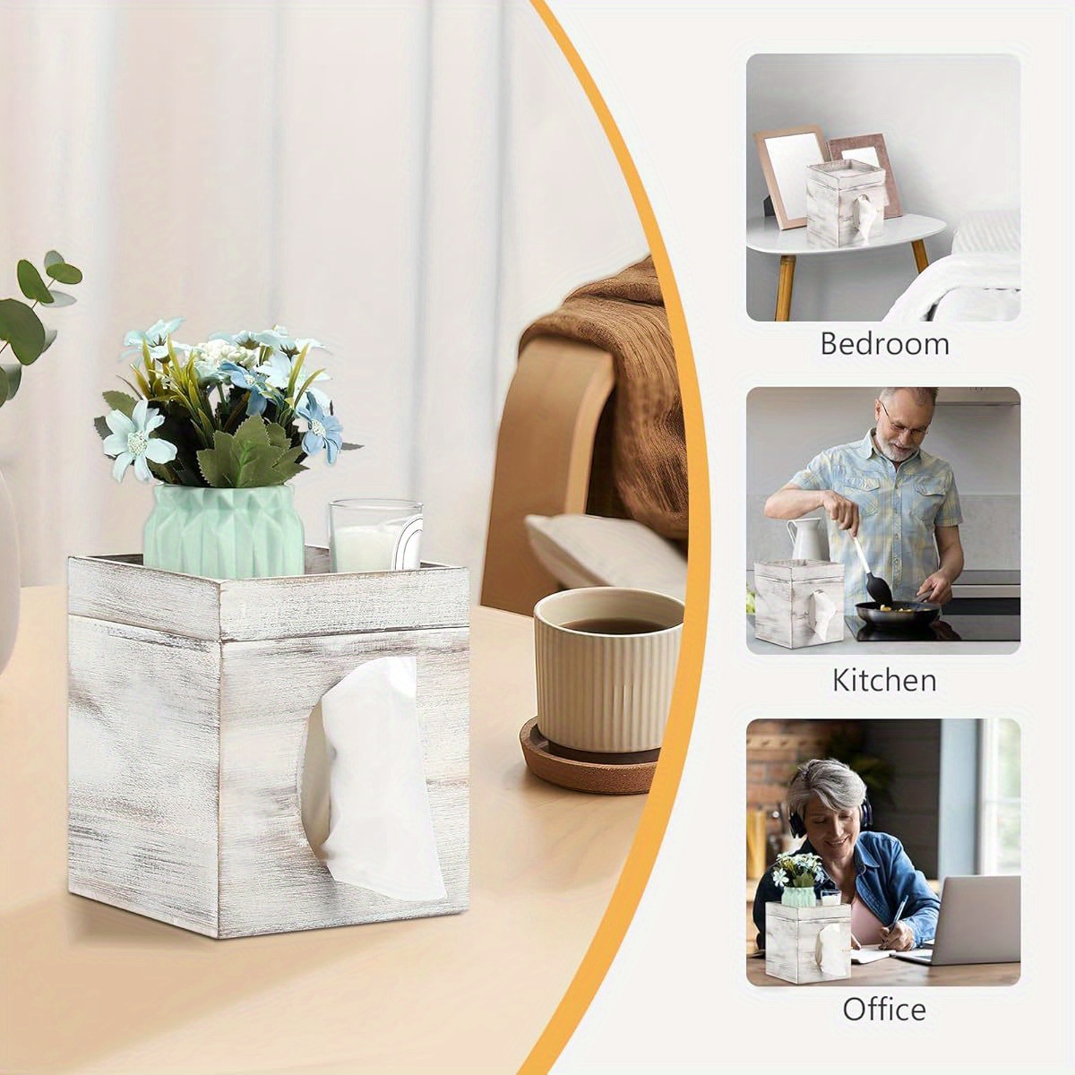 tissue box cover with storage tray decorative bathroom living room office organizer durable plastic construction fits standard tissues   decor easy   fits spaces ideal housewarming gift bedroom accessory elegant design sturdy   accessory   Product details 0