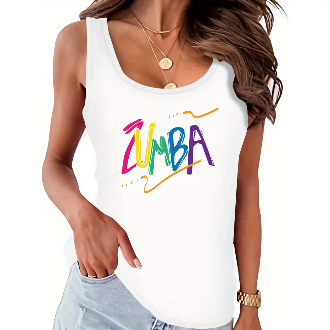 

Women's Casual Crew Neck Tank Top, 100% Polyester Knit Fabric, Geometric Pattern, Lightweight 180g/m², Spring/summer/fall - Vibrant Zumba