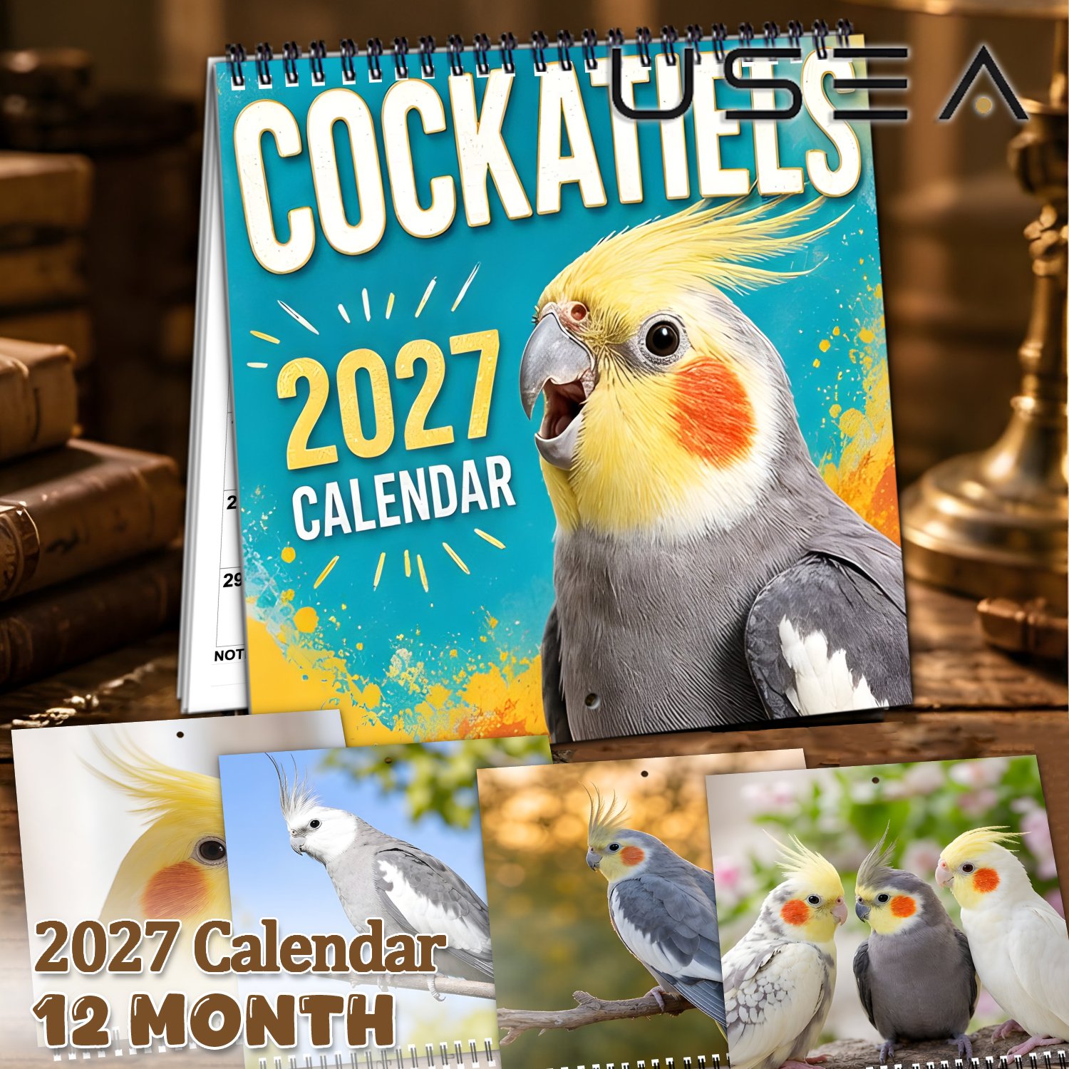 TEMU 2027 Wall Calendar 2027 Wall Calendar, 12-month Monthly Planner, Twin Wire Spiral Binding, Hanging Square Calendar With Large Blocks, Cockatiels