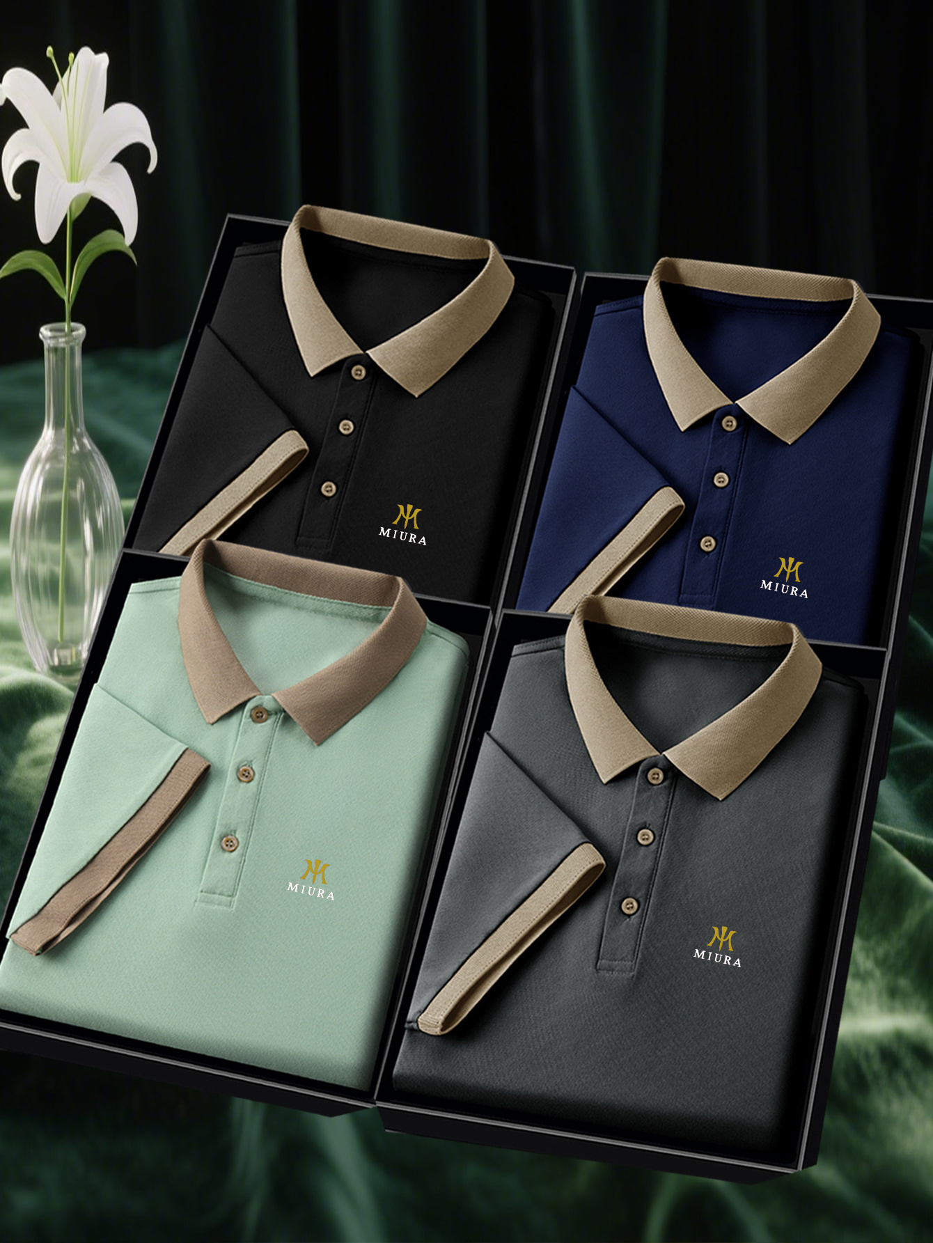 4pcs mens summer business casual golf shirt   shirt short sleeve shirt fabric comfortable breathable   print design suitable for golf or tennis sports mens   matching   or office perfect gift   for men black blue green gray 0