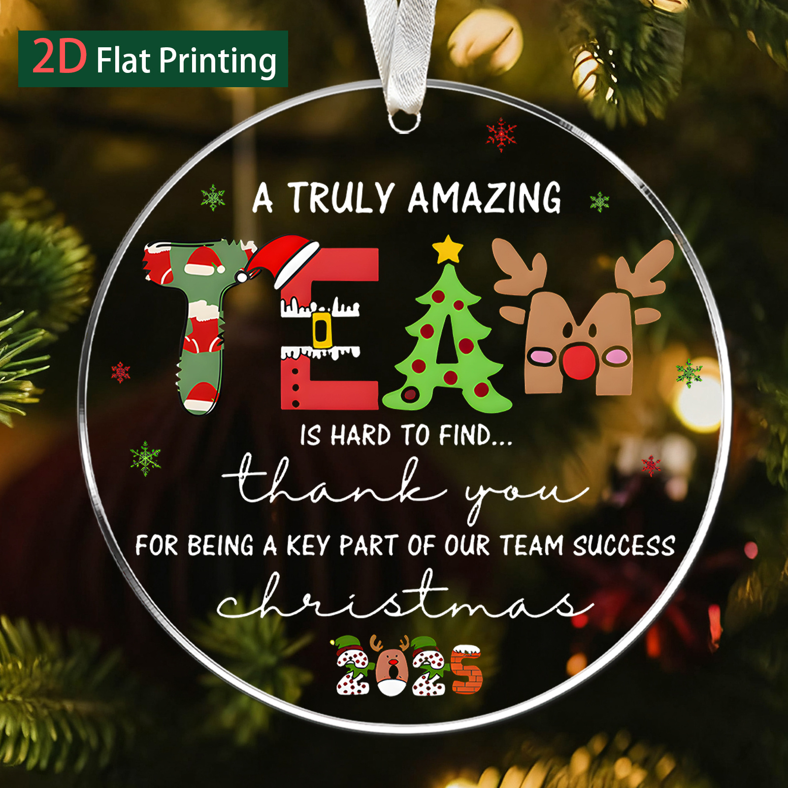 TEMU 2d Flat, 1pc Team-themed Acrylic Hanging Ornament - "thank You For Being A Key Part Of " Christmas Tree Pendant, Non-electric Office Party