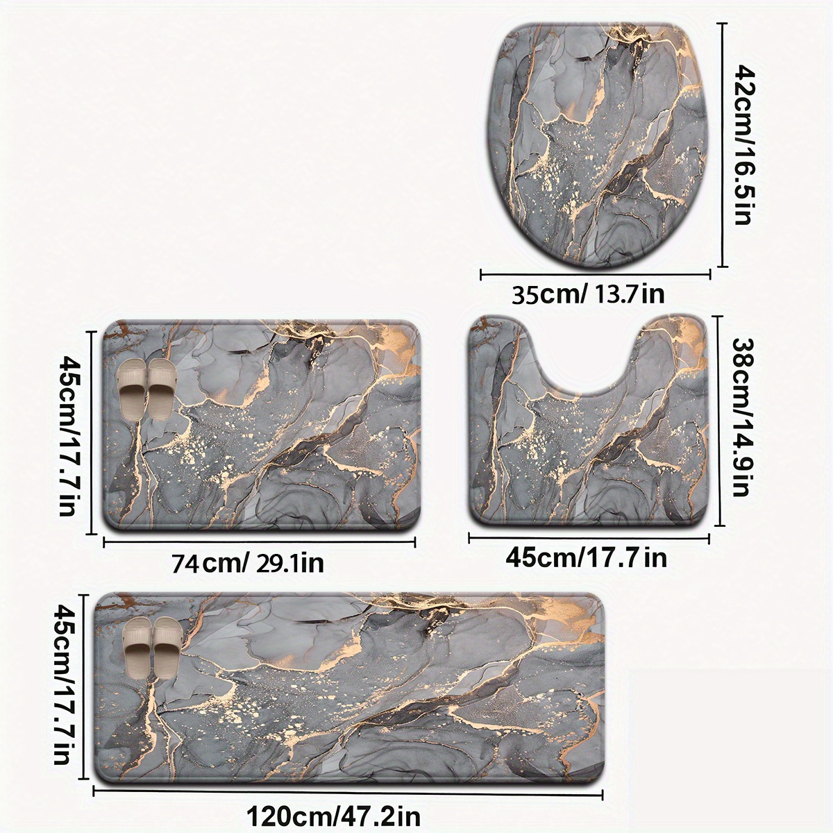 Open 3pcs/4pcs Nordic Style Marble Pattern Bathroom Mat Set Toilet Seat Cover U-shaped Foot Pad