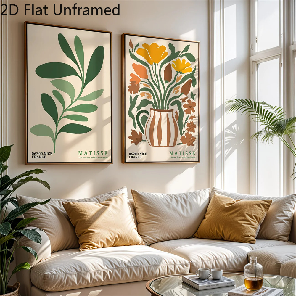 TEMU 2d Flat, 2pcs Matisse Flower Market Wall Art Suitable For Bohemian Minimalist Modern Decor, Vertical Unframed Canvas Poster Prints, Suitable For
