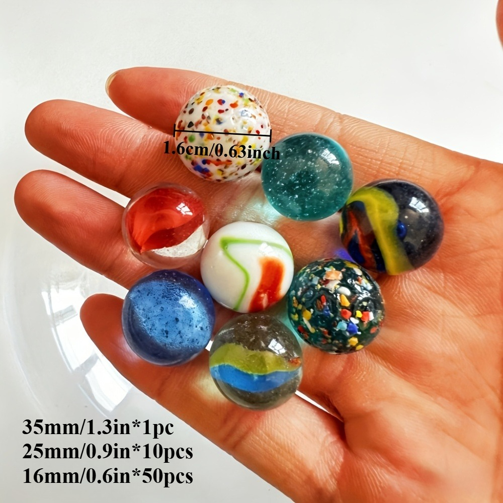 TEMU 61pcs Set Of Vibrant Handcrafted 35mm Glass Marbles | Decorative Glass Spheres For Filling Vases, Enhancing Aquariums, Playing Games, Projects,