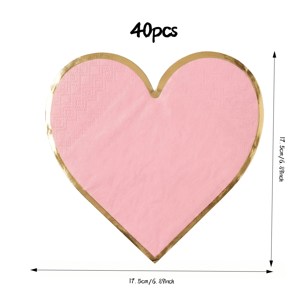 TEMU 20-100pcs Pink Heart-shaped Napkins With Edges, Romantic Cocktail Party Disposable Napkins, Heart-shaped Drink Napkins For Bridal Showers And