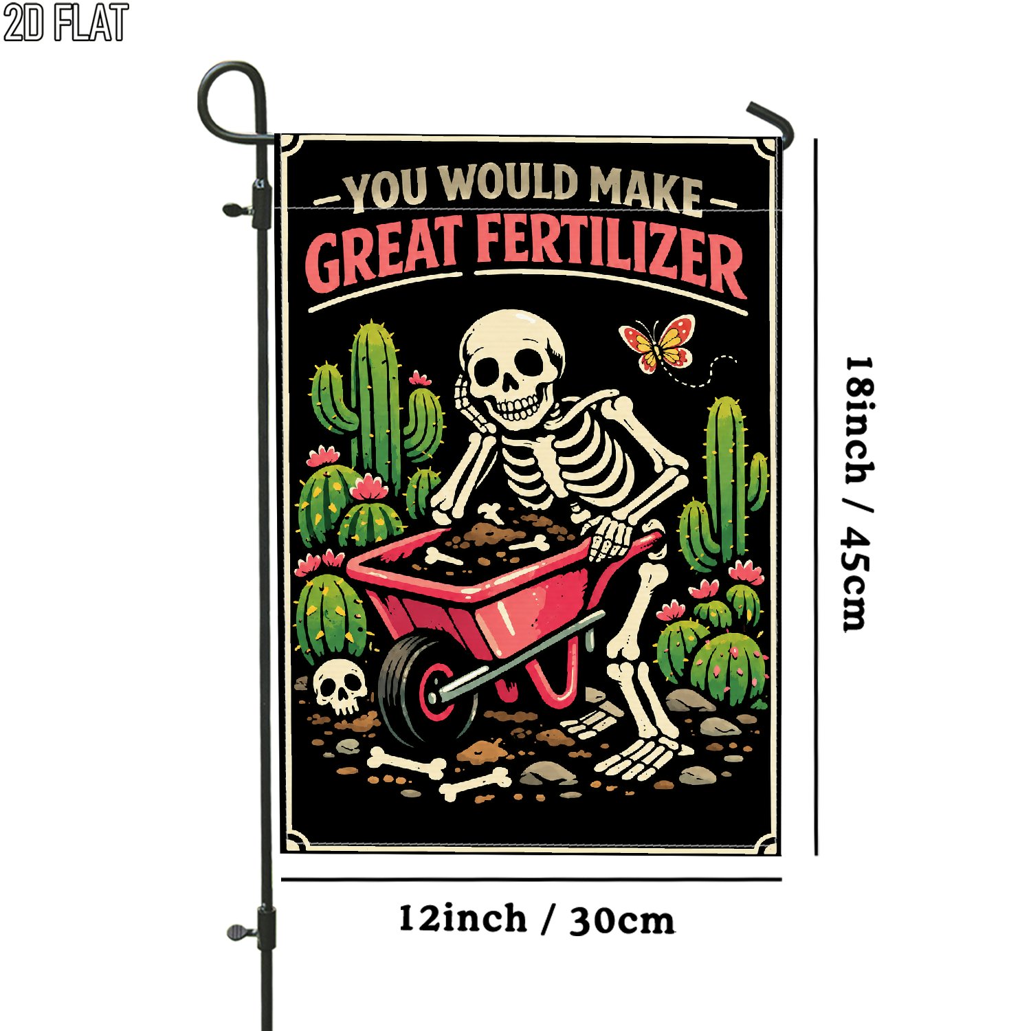 TEMU 2d Flat, 2d Flat 1pc Outdoor Garden Flag Spooky Skeleton Wheelbarrow Cactus Peach Green Black Vertical Double Sided Flag Porch Decoration For