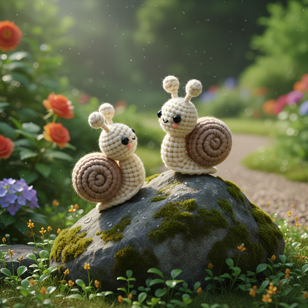 Image of 2 Snails Beginner Crochet Kit, Suitable For Adults, Includes Text Tutorial, Snail Diy Adult Craft, Birthday And Holiday Gift, Cute And Fun Modern Home Decoration Accessories