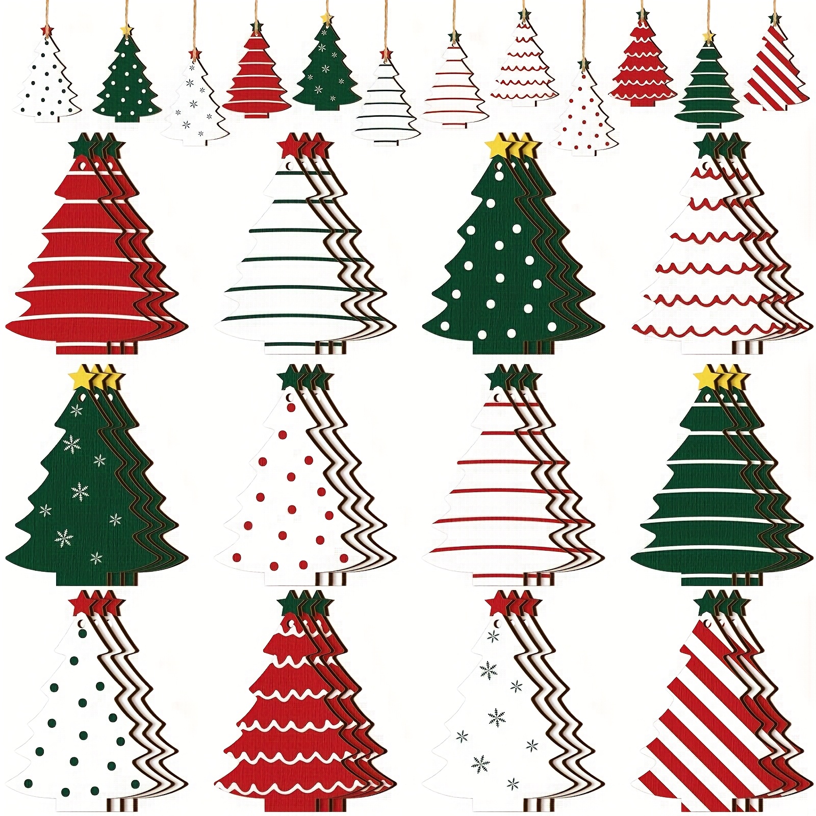 TEMU 2d Flat, 24pcs Wooden Christmas Tree Ornaments, Rustic Farmhouse Christmas Wooden Hanging Decor, Red Green White Christmas Tree Wood Slices Gift