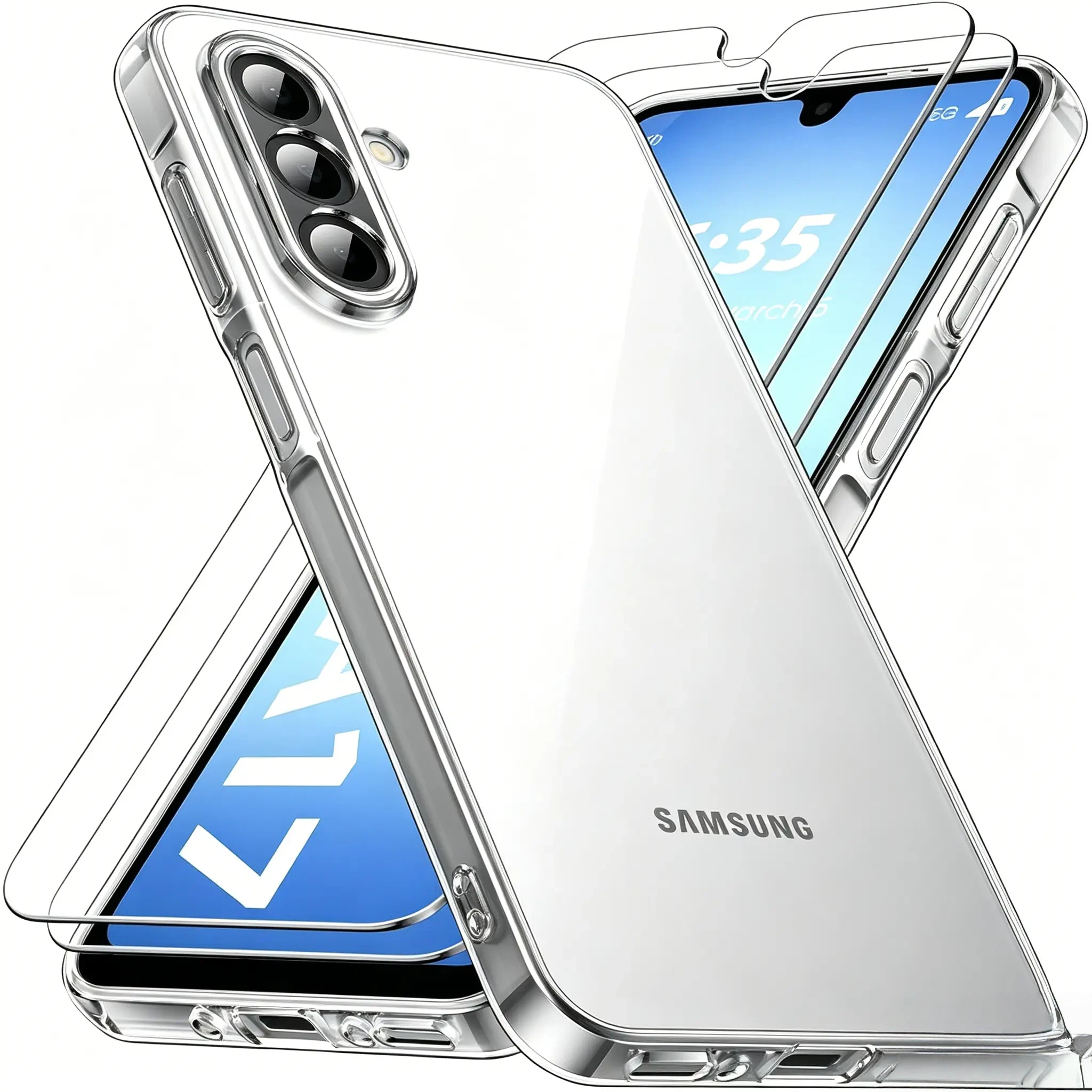 TEMU para teléfono: para for Samsung A37 A57 A27, carcasa de cristal transparente, cubierta flexible, blanda a prueba de golpes y antiarañazos,