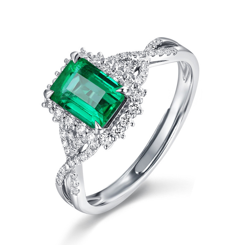 Women's Luxury Elegant Green Synthetic Zirconia Halo Engagement Ring