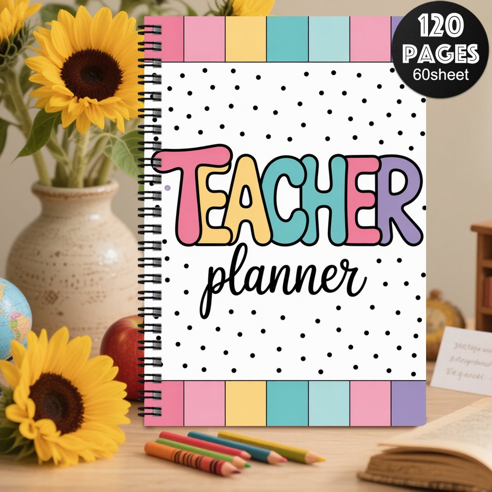 TEMU 1pc Aesthetics Teacher Planner Spiral Notebook Travel Journal- Planners For Educators, Academic Lesson Journal With Grades & Attendance - Funny