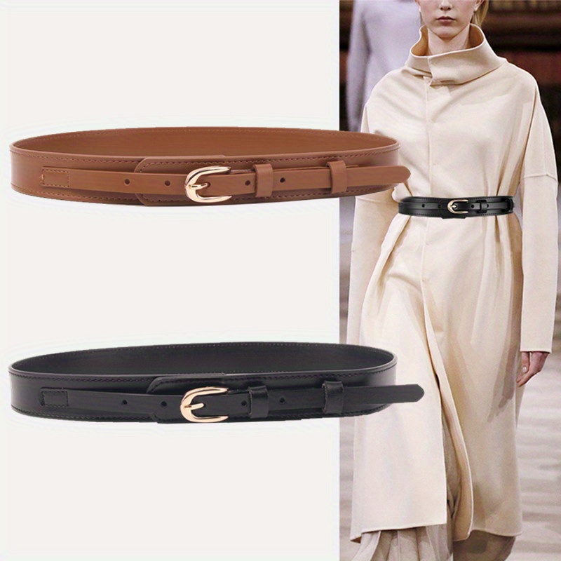 

1pc Women' Leather Belt - Adjustable Wide Girdle With , , Versatile For Suits, Coats, And Sweaters, Casual Or Elegant Outfits