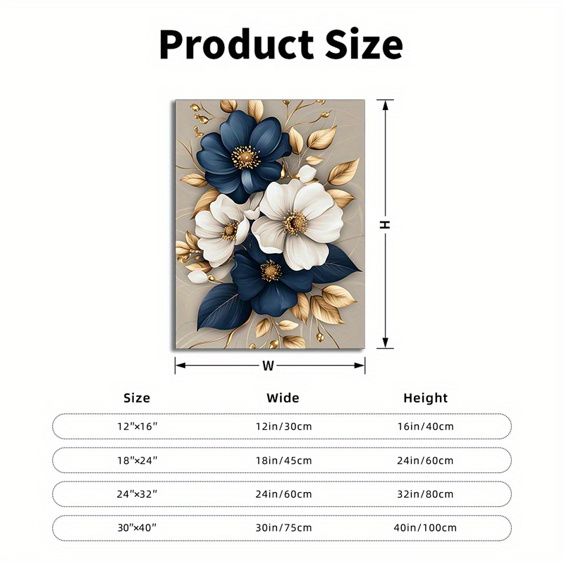 TEMU 2D Plat, 1 Pièce, Blanches et Bleu Marine avec , sur Toile Encadré en Bois pour Intérieur, Décoration Murale pour Salle de Bain, Chambre, Bureau