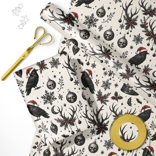 gothic christmas wrapping paper roll measures 17 7 inches x 118 inches antler holly for wrapping xmas gifts making party decorations and christmas birthday gifts