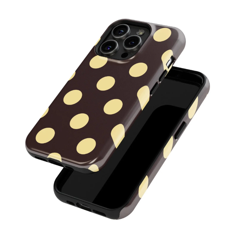 TEMU Phone Case: Vintage Fashion Warm Yellow Polka Dot Phone Case, Suitable For Iphone 17 Pro, 16 Pm, 15, 14, 11, 13 Mini, Xr, 2-in-1 Glossy