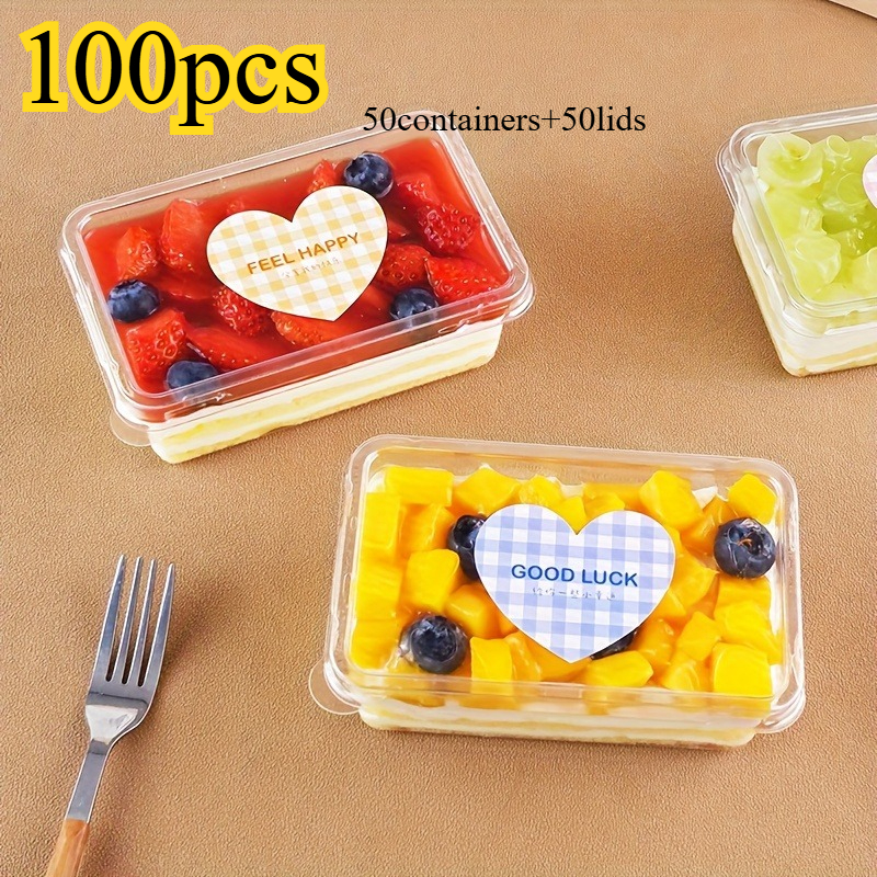 TEMU 100pcs Set (50 Boxes And 50 Lids), 8.45oz Clear Tiramisu Containers, Dessert Boxes, Mousse Cake Boxes, Reusable Baking Dessert Containers, Ideal
