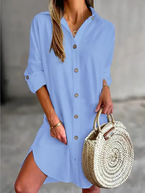 loose button down dress Rust Linen Midi Dress with Loose Fit and Button Front