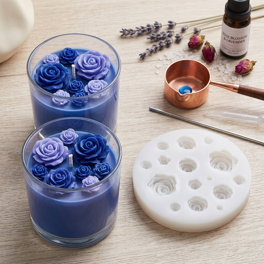 TEMU 2pcs 15-cavity Flower Silicone Molds In Assorted Sizes, Rose Flower Molds For Aromatherapy Candle Making, Epoxy Resin, Clay, Gypsum& Plaster,